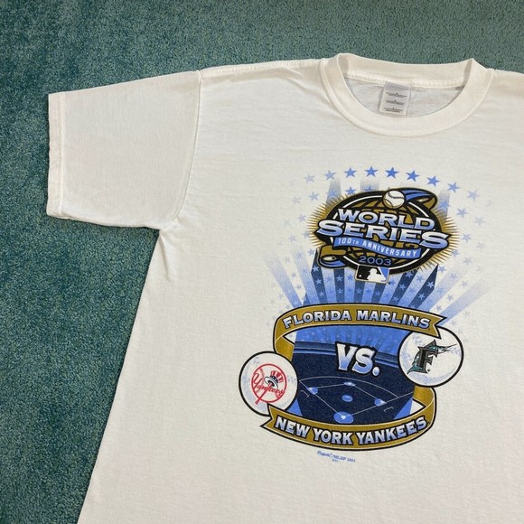 VINTAGE Florida Marlins New York Yankees 2003 World Series Shirt Large Baseball - Picture 2 of 9